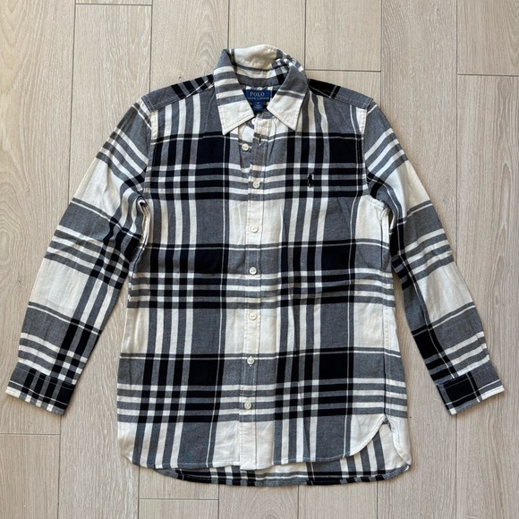Polo Ralph Lauren Black and Cream Spell Out Plaid Shirt Teen Size 12 - Picture 1 of 11
